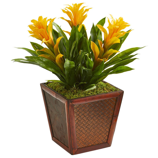 Triple Bromeliad Artificial Plant in Decorative Planter