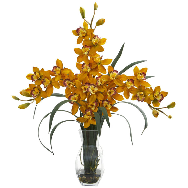 Triple Orchid Cymbidium in Vase Artificial Arrangement