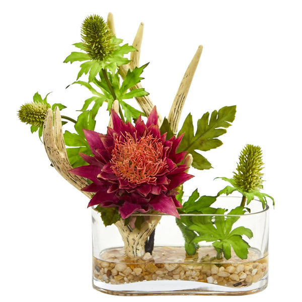 Tropical Flower and Antlers Artificial Arrangement