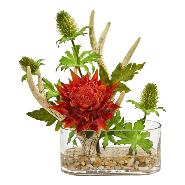 Tropical Flower and Antlers Artificial Arrangement
