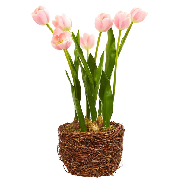 Tulip Artificial Arrangement in Twig Vase