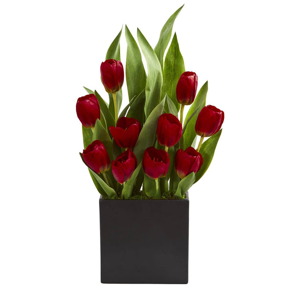Tulips Artificial Arrangement in Black Vase