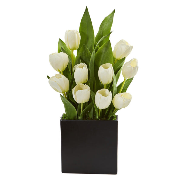 Tulips Artificial Arrangement in Black Vase