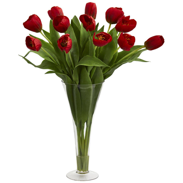 Tulips Artificial Arrangement in Flared Vase