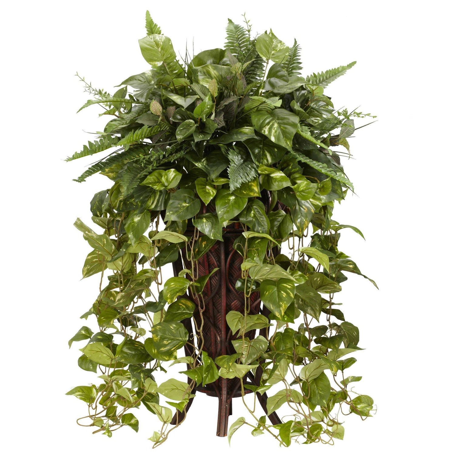 Vining Mixed Greens w/Decorative Stand Silk Plant