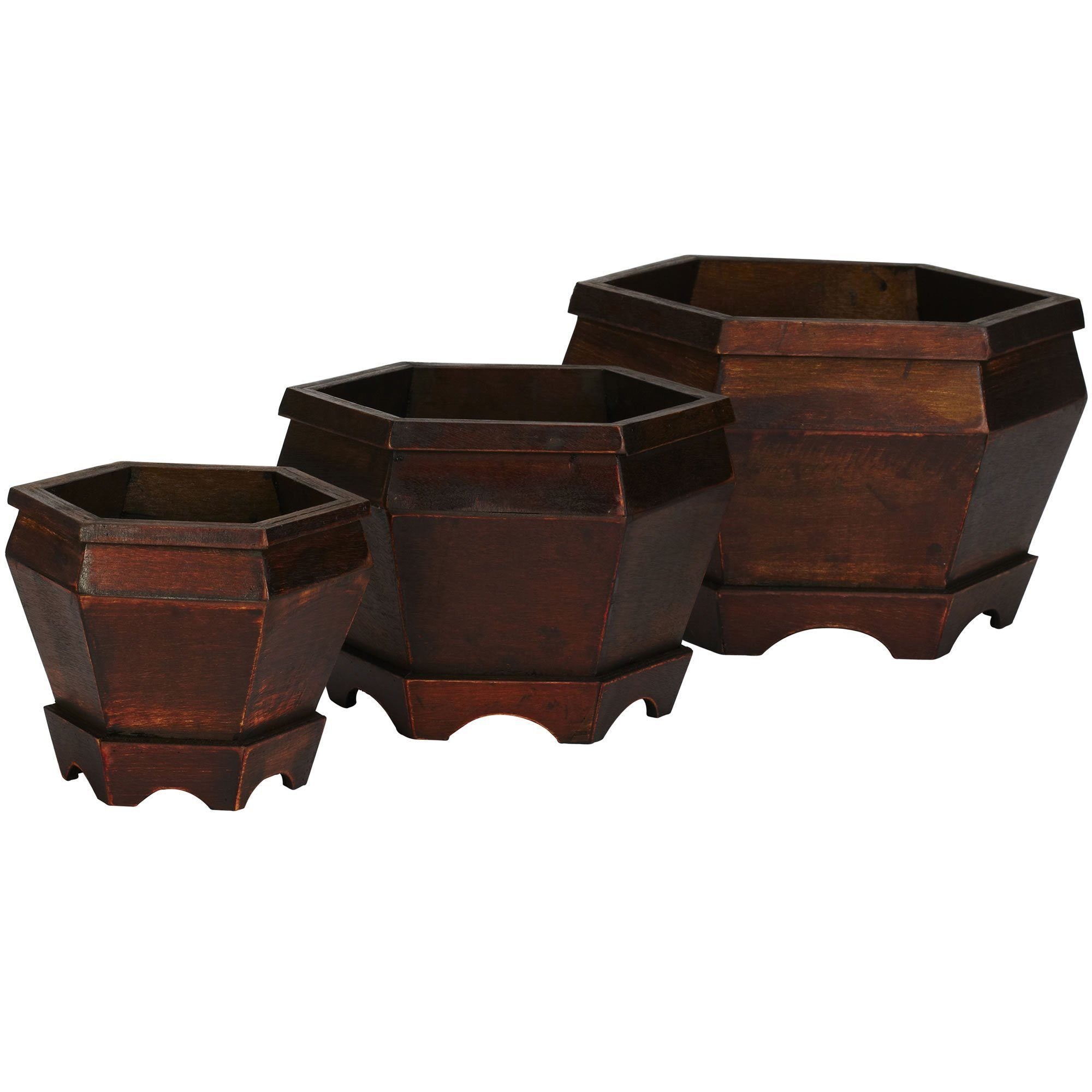 Nearly Natural Wooden Hexagon Planter - Thumbnail 5