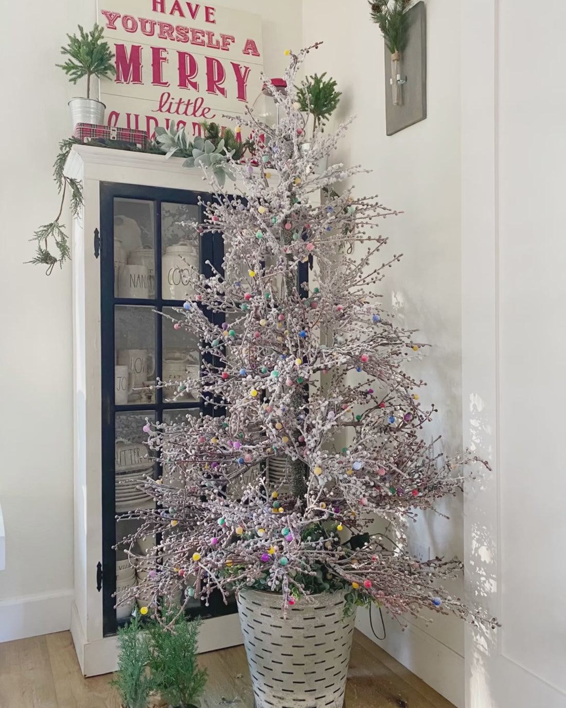 christmas tree rubber branches 7' Frosted Berry Twig Christmas Tree with 450 Multicolored Gum Ball LED  Lights and 1192 Bendable Branches